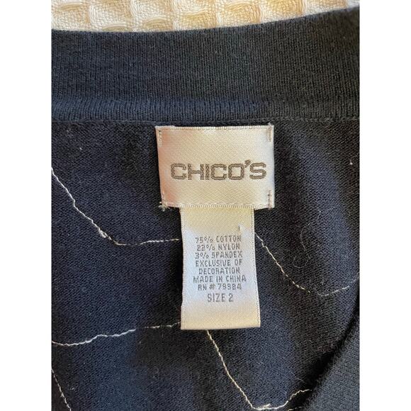 Chico’s Black Embroidered Short Sleeve Double Button Summer Cardigan 2 (Large) - Picture 8 of 9